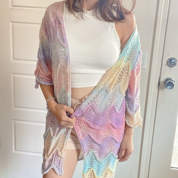 Vibrant Ombre Lightweight 1/2 Sleeve Open Front Cardigan - Picture 4 of 17